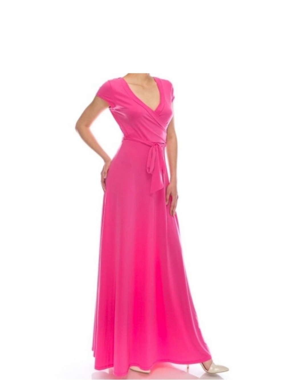 Bombshell Pink Wrap Maxi Dress with Tie Waist